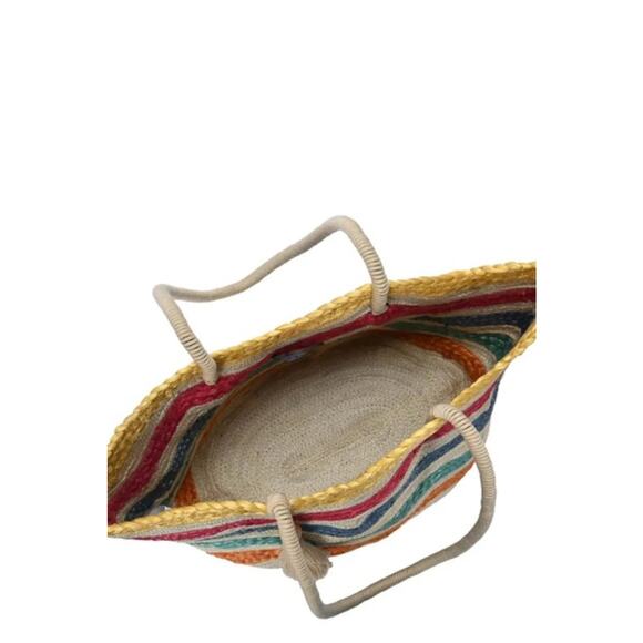 Fame Wavy Rainbow Straw Tote Bag - Picture 2 of 5